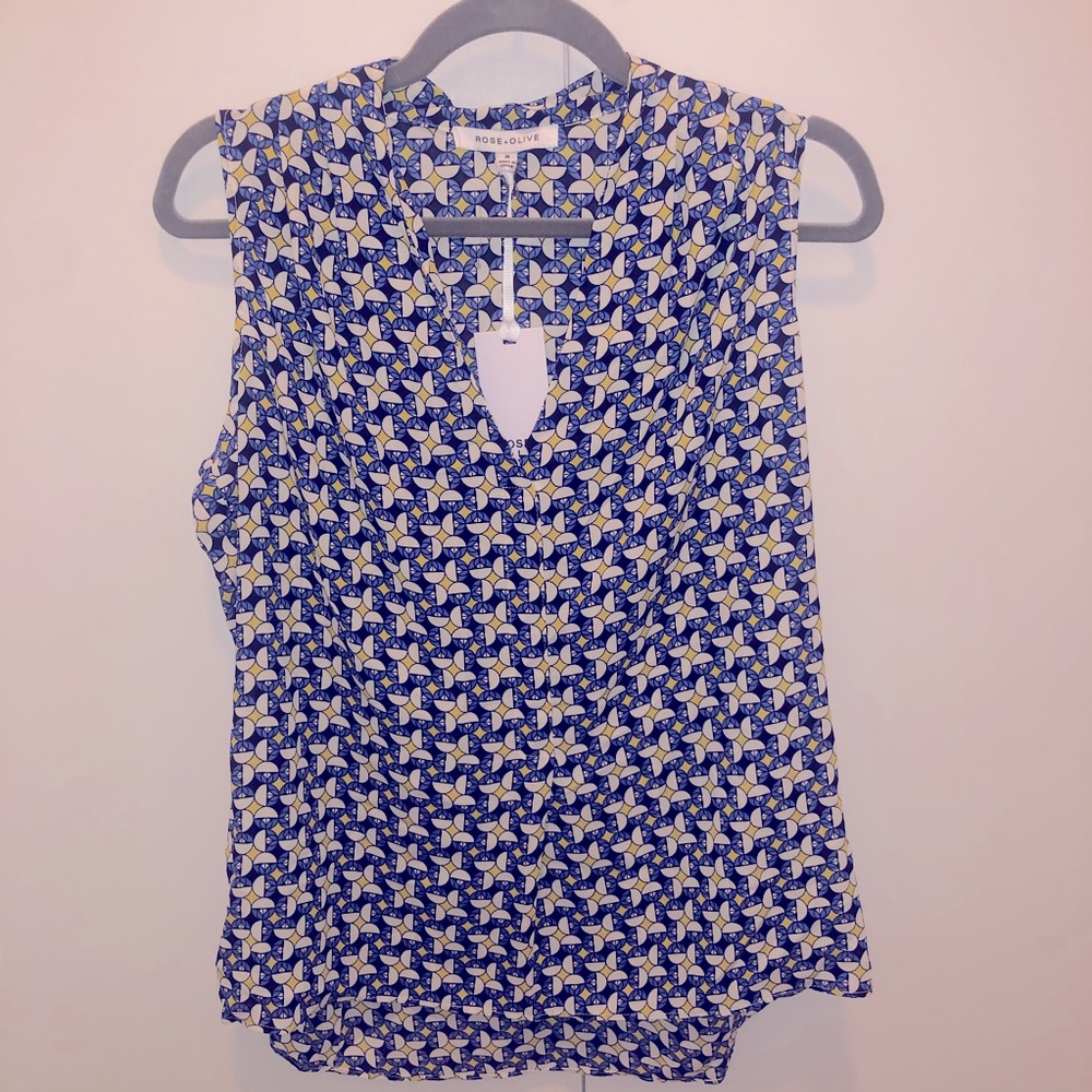 -SOLD- Rose + Olive blue patterned blouse